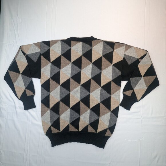 VTG Bullock & Jones 100% Alpaca Wool Sweater L Geometric Handmade Peru Black Tan - Picture 5 of 10